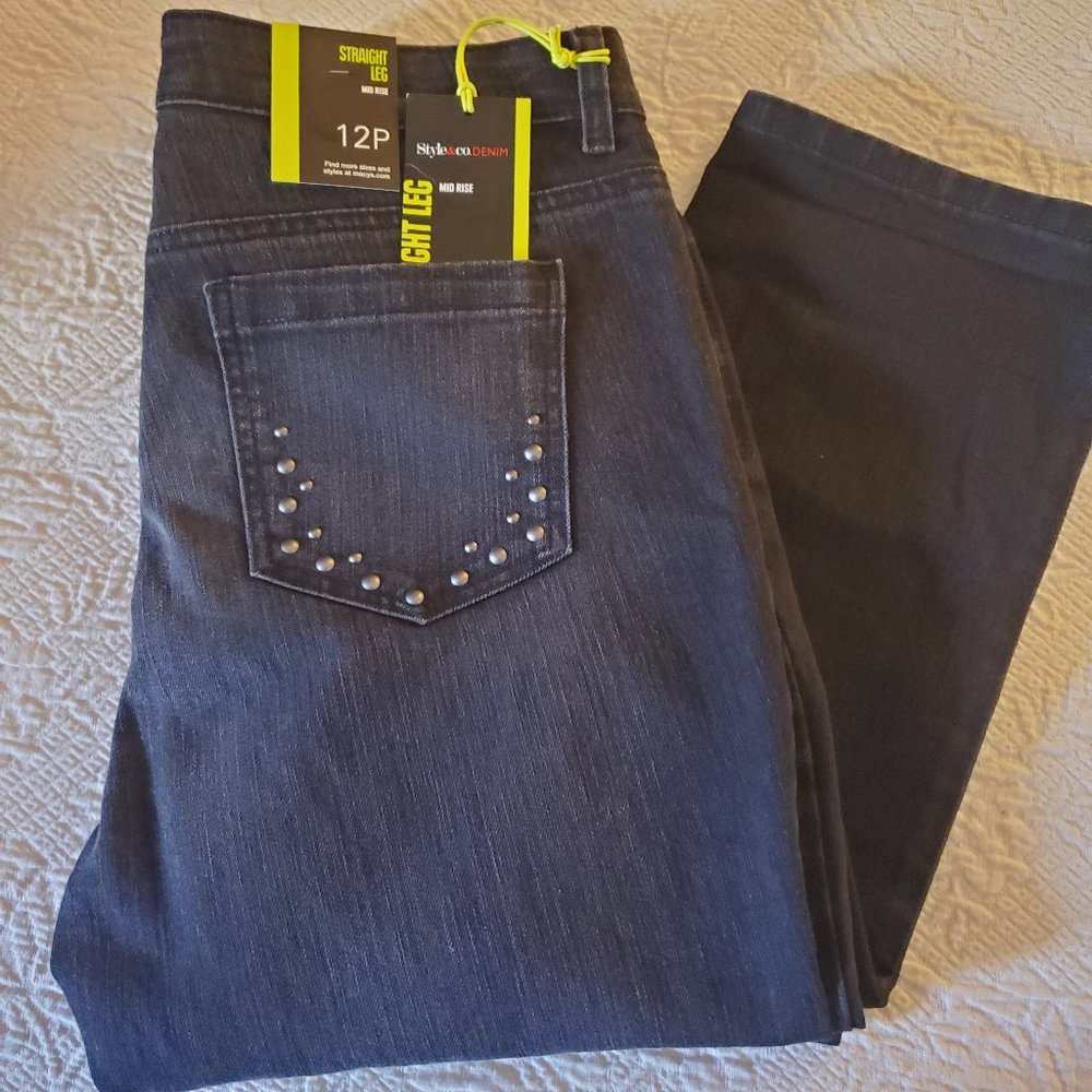 STYLE & CO BLACK DENIM STRAIGHT LEG JEANS NWT